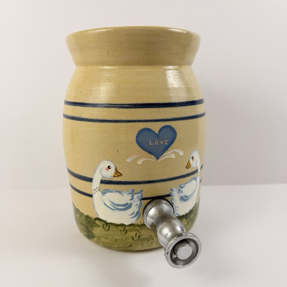 1980s Goose Stoneware Drink Dispenser Crock Spigot Cottagecore Farmhouse Decor